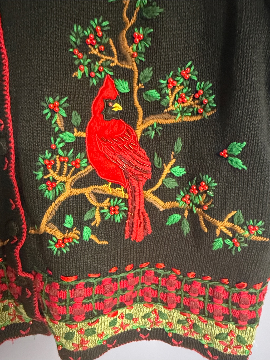 White Stag Ugly Christmas Black Knit Vest Red Cardinal Embroidery 22/24 Xl Nwt — image 6 of 7